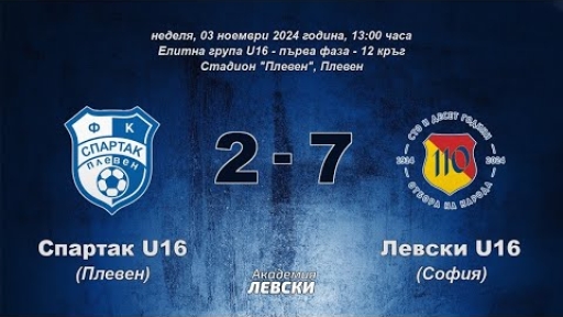 Спартак U16 (Плевен) 2:7 Левски U16 (София)